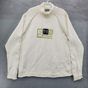 Sperry Top Sider Mens Sweater XXL Cream Chunky Knit Pullover Flag